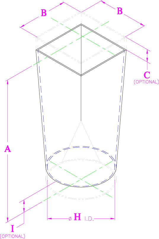 square to round transition no flange illustration